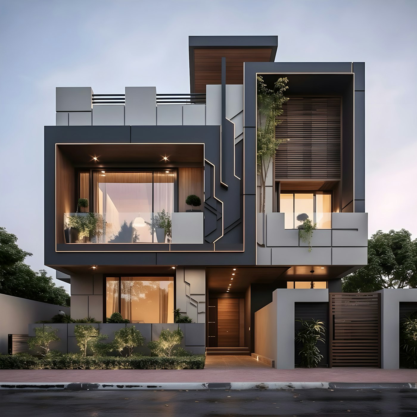 A modern house at dusk